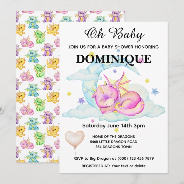 Slumbering Dragon Dreams - Baby Shower Invitation (Front/Back)