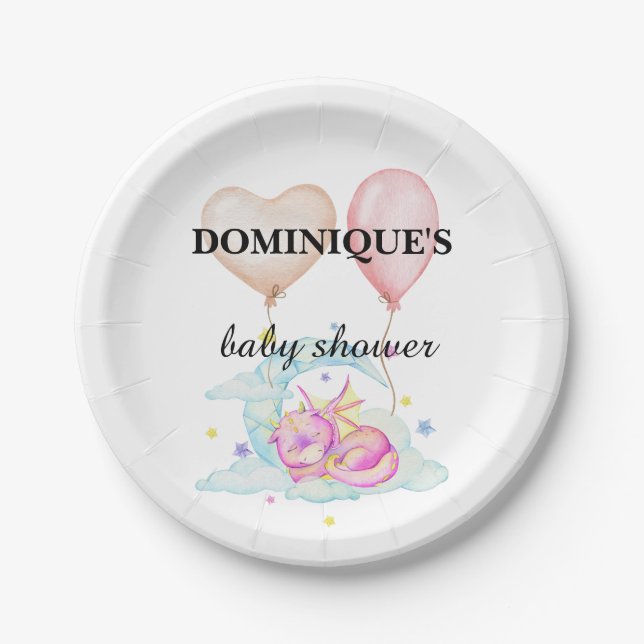 Slumbering Dragon Dreams - Baby Shower Paper Plates (Front)