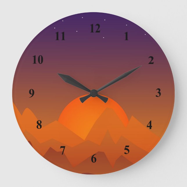 Slumbering Hills Southwest Landscape Art Sunset Large Clock (Front)