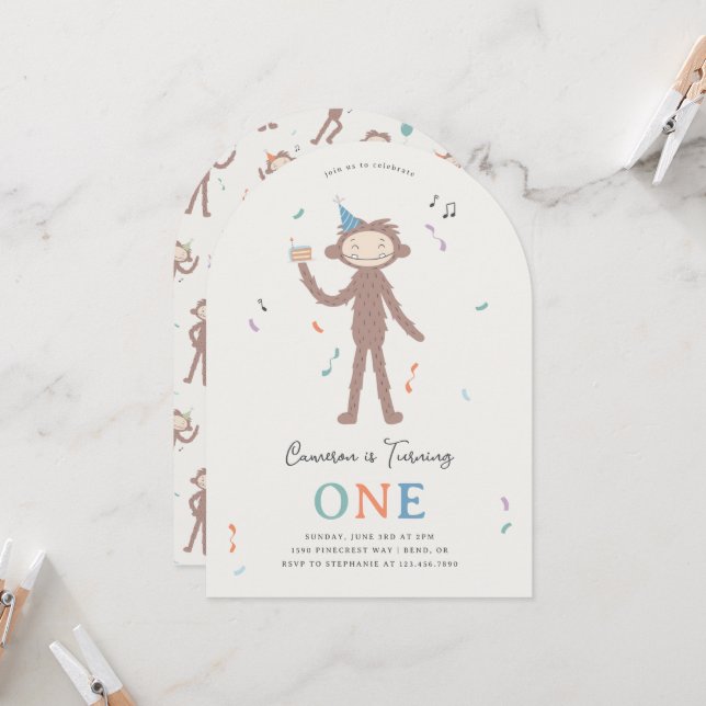 Slumberkins Bigfoot First Birthday Invitation (Front/Back In Situ)