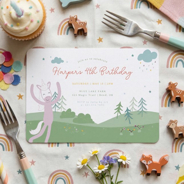 Slumberkins Magical Unicorn Birthday Invitation (Invitation simulated on table)