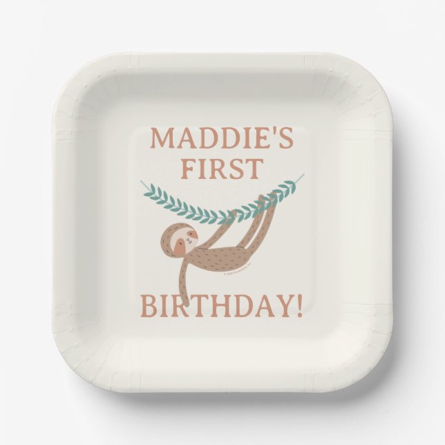 Slumberkins Sloth Birthday Paper Plates (Front)