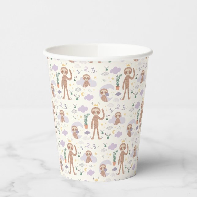 Slumberkins Sloth Pattern Birthday Paper Cups (Left)