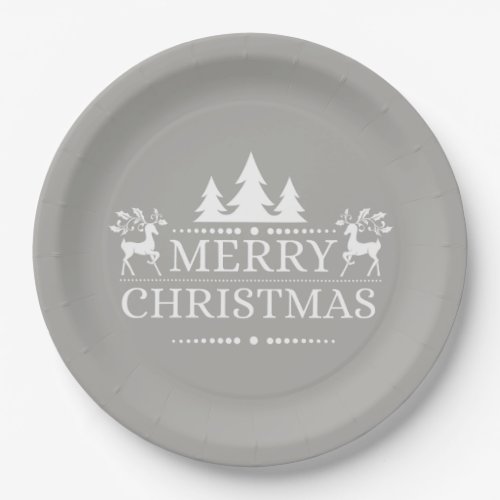 Slver_Gray  White Merry Christmas Paper Plates