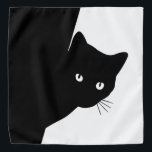 Sly Black Cat Bandana<br><div class="desc">Simple design of black and white with a cunning black kitty cat</div>
