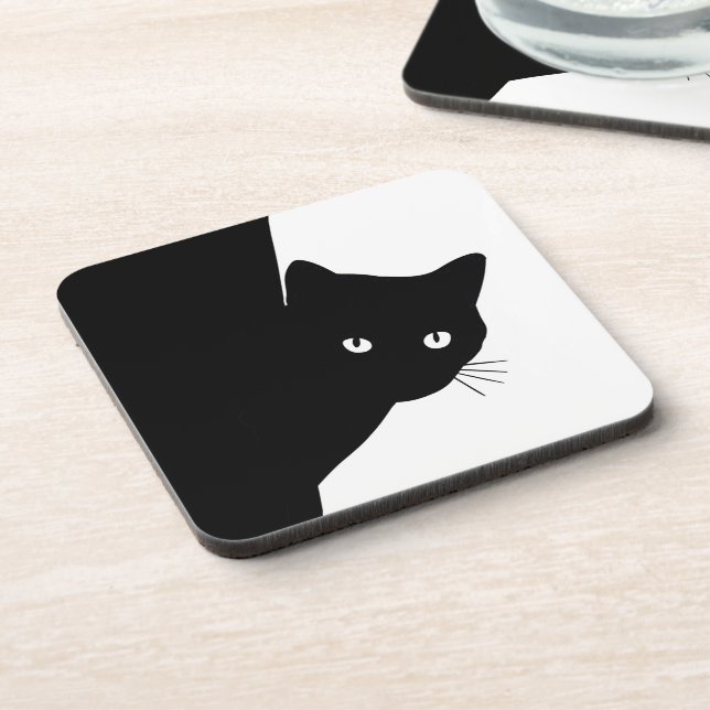 Sly Black Cat Beverage Coaster (Left Side)