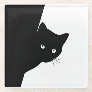 Sly Black Cat Glass Coaster