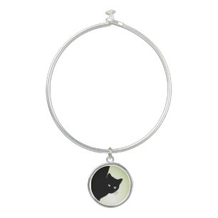 Sly Black Cat Green Bangle Bracelet