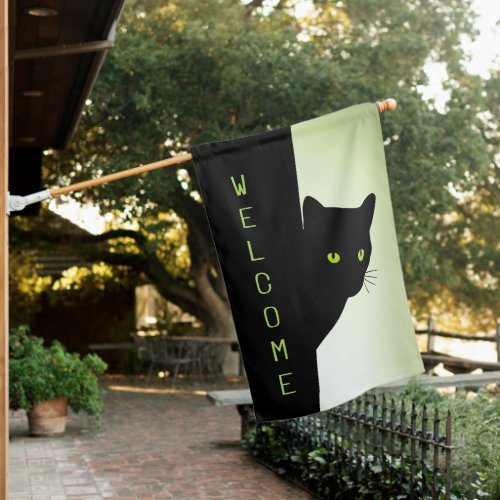 Sly Black Cat Green Eyes House Flag