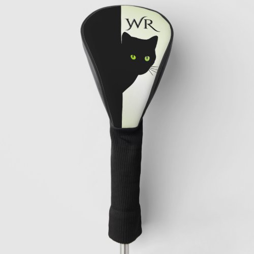 Sly Black Cat Green Initials  Golf Head Cover