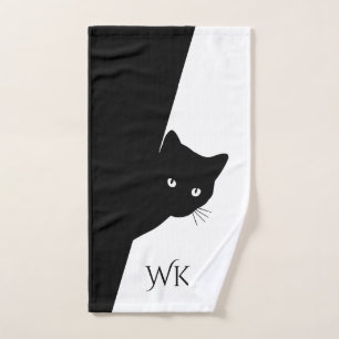 Sly Black Cat Monogram Bath Towel Set