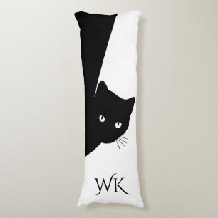Sly Black Cat Monogram Body Pillow