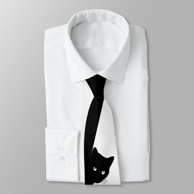 Sly Black Cat Neck Tie (Tied)