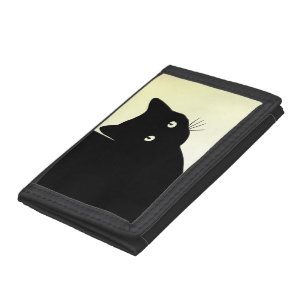 Sly Black Cat on Yellow Tri-fold Wallet