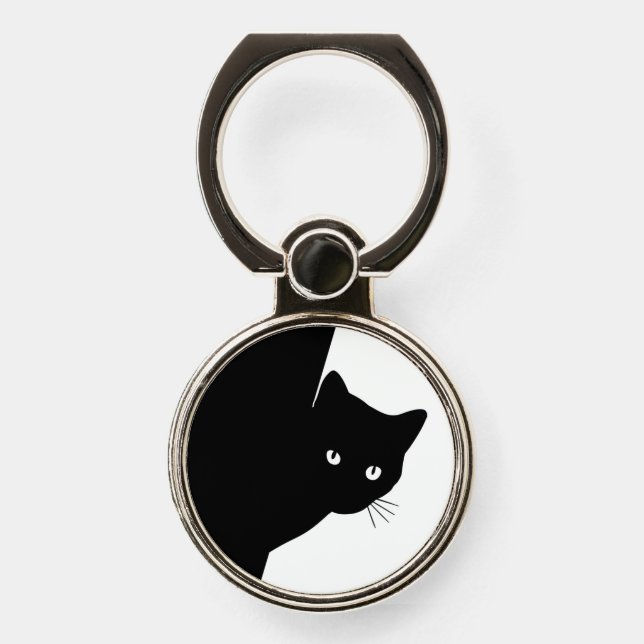 Sly Black Cat Phone Ring Stand (Front)