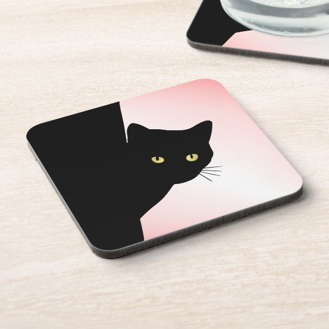 Sly Black Cat Pink Beverage Coaster (Left Side)