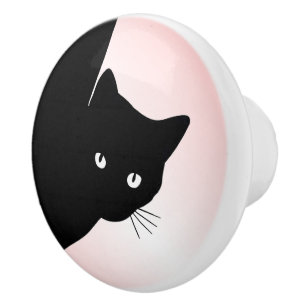 Sly Black Cat Pink Ceramic Knob