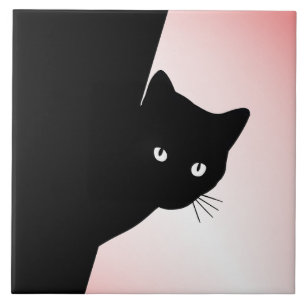 Sly Black Cat Pink Ceramic Tile