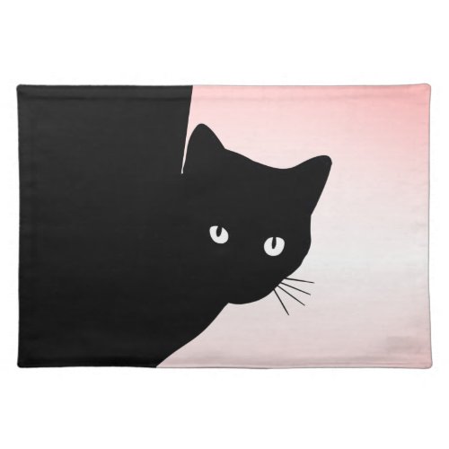 Sly Black Cat Pink Cloth Placemat