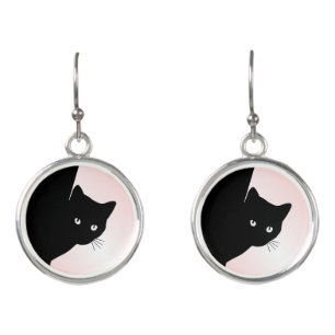 Sly Black Cat Pink Earrings