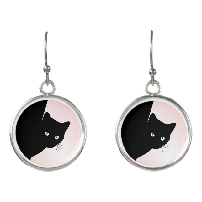 Sly Black Cat Pink Earrings (Front)