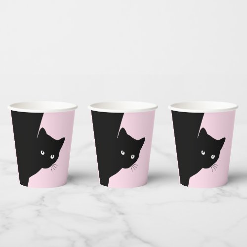 Sly Black Cat Pink Happy Birthday Age and  Name Paper Cups