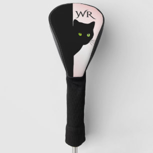 Sly Black Cat Pink Initials Golf Head Cover