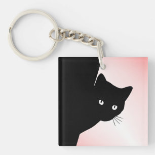 Sly Black Cat Pink Keychain