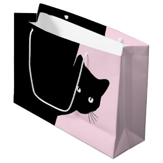 Sly Black Cat Pink   Large Gift Bag