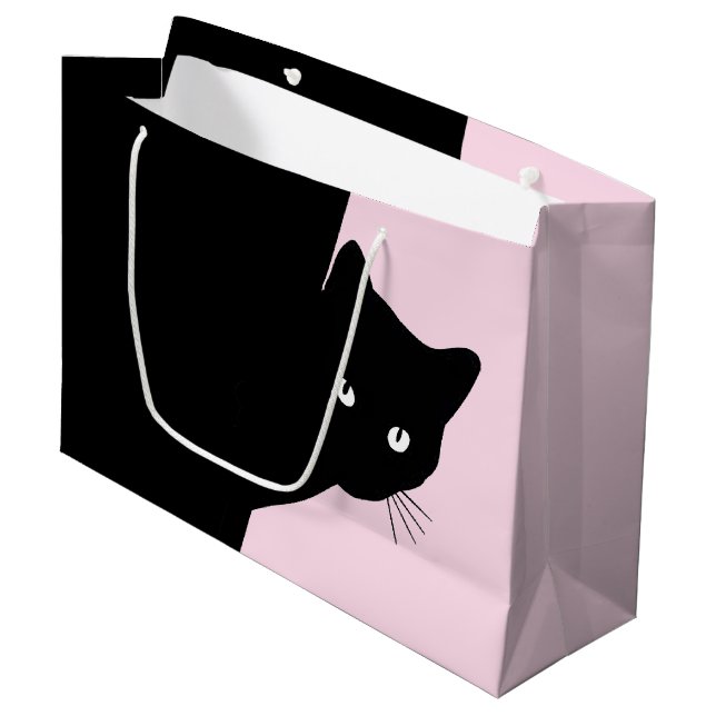 Sly Black Cat Pink   Large Gift Bag (Front Angled)