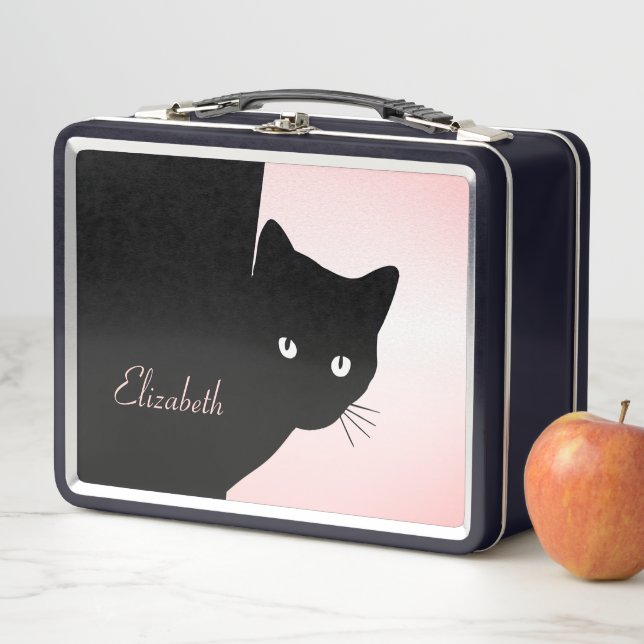 Sly Black Cat Pink Metal Lunch Box (In Situ)