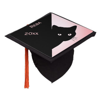 Sly Black Cat Pink Name and Year Graduation Cap Topper
