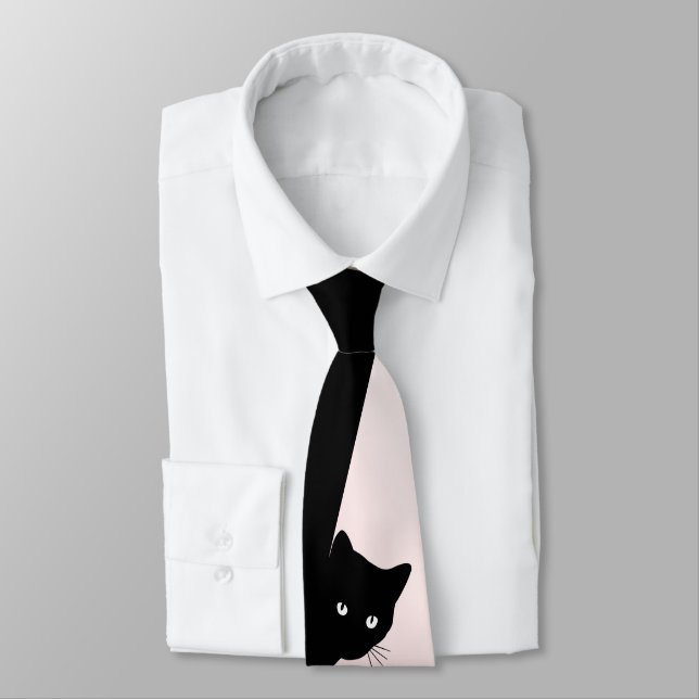 Sly Black Cat Pink Neck Tie (Tied)