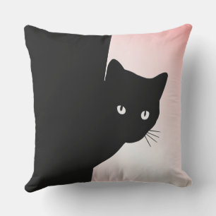Sly Black Cat Pink Outdoor Pillow
