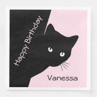 Sly Black Cat Pink Paper Dinner Napkins