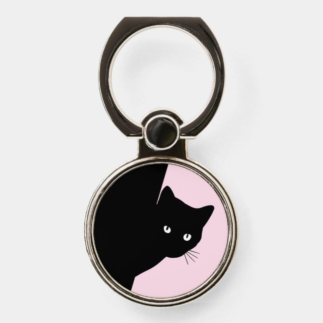 Sly Black Cat Pink Phone Ring Stand (Front)
