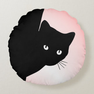 Sly Black Cat Pink Round Pillow