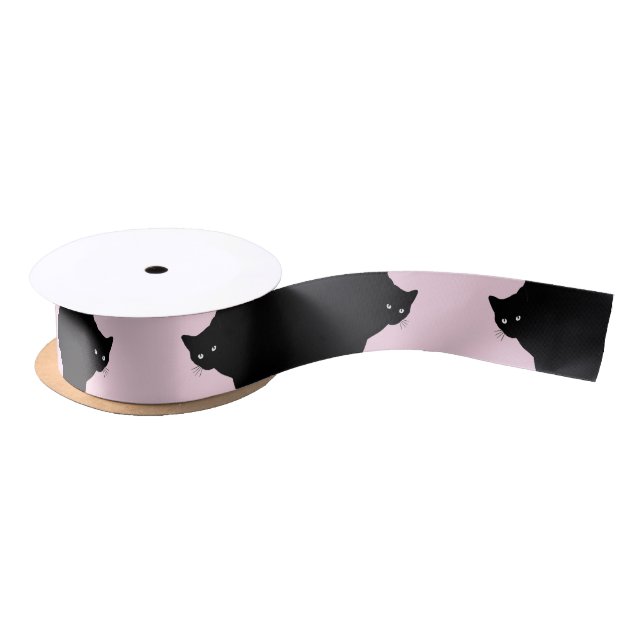 Sly Black Cat Pink Satin Ribbon (Spool)