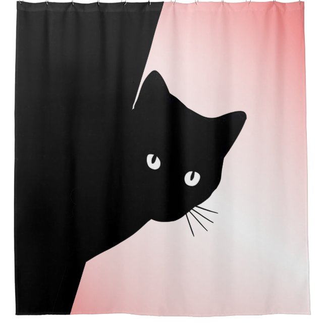 Sly Black Cat Pink Shower Curtain (Front)