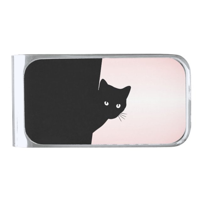 Sly Black Cat Pink Silver Finish Money Clip (Front)