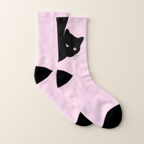 Sly Black Cat Pink Socks