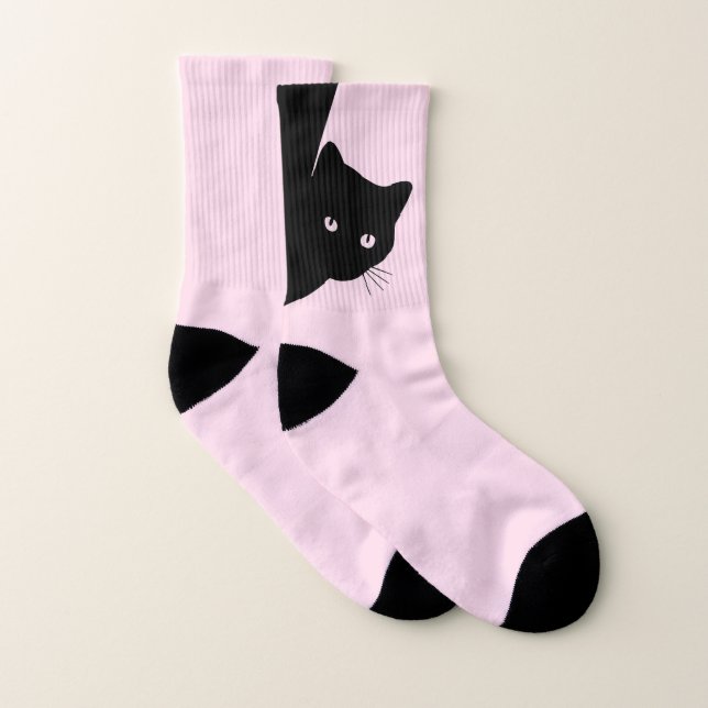 Sly Black Cat Pink Socks (Pair)