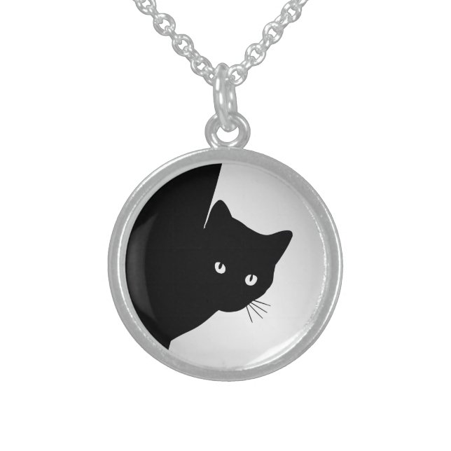Sly Black Cat Pink Sterling Silver Necklace (Front)