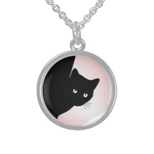 Sly Black Cat Pink Sterling Silver Necklace