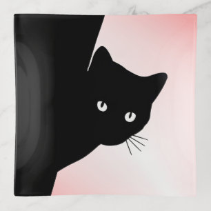 Sly Black Cat Pink Trinket Tray