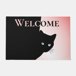 Sly Black Cat Pink Welcome Doormat