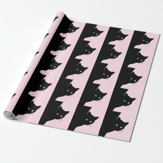Sly Black Cat Pink Wrapping Paper