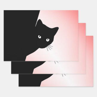 Sly Black Cat Pink Wrapping Paper Sheets
