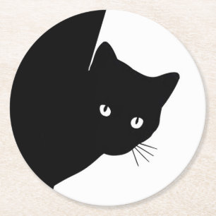 Sly Black Cat Round Paper Coaster