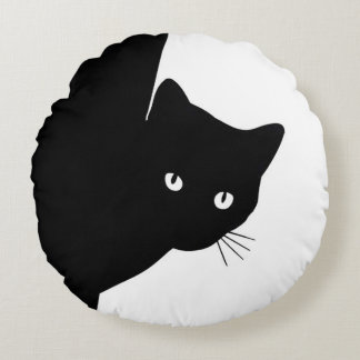 Sly Black Cat Round Pillow